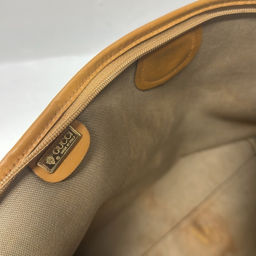 Gucci Signature East West Tote Shoulder Bag Purse Vintage 1980's Cream Tan Red - Picture 13 of 16